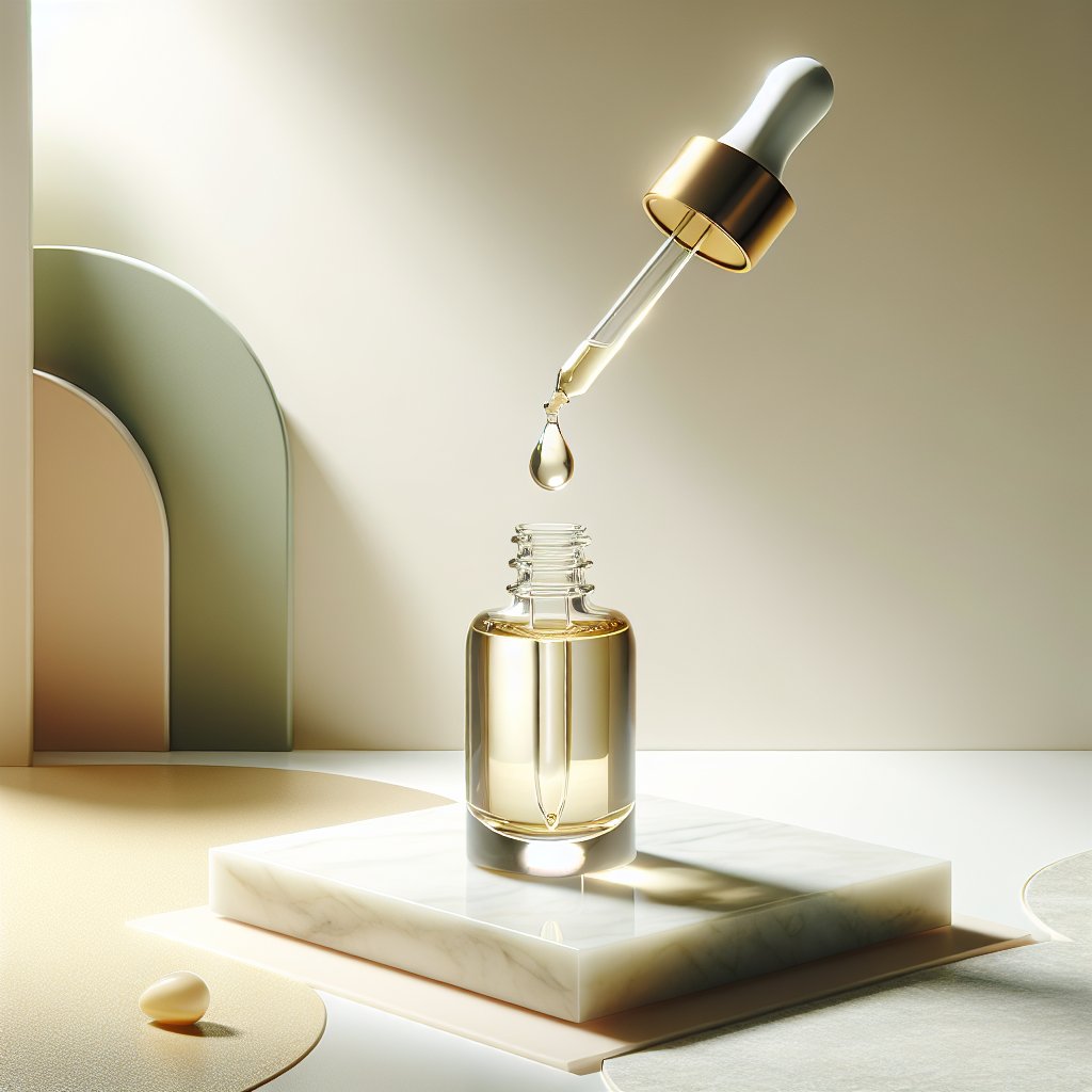 Golden serum drop from dropper